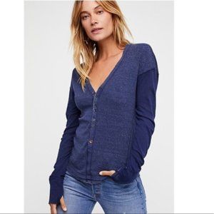 Free People Outta Here Navy Long Sleeve D43